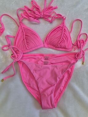 PQ Swim Neon Pink Macramé Triangle Bikini Set
